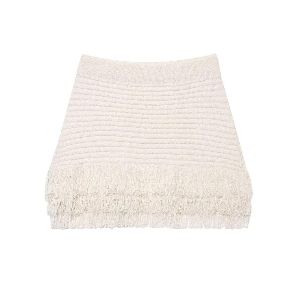 2025 Summer New Style Four-Color Optional Women's Fashion Suit Fringed Plaid Knitted Jacket & Fringed Skirt Suit