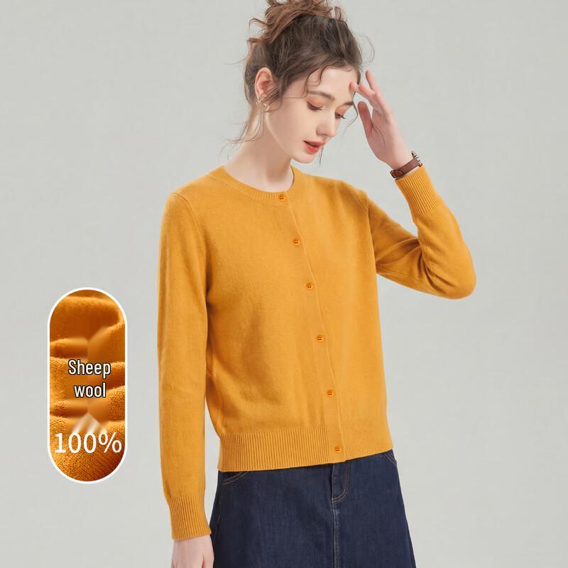 Snowforte Women's Pure Wool Crew Neck Knit Cardigan