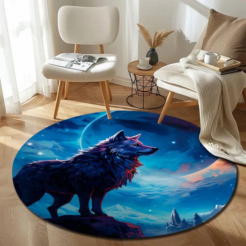 Artistic Round Mandala Multicolor Rug Mat, Non-Slip Floor Mat for Living Room