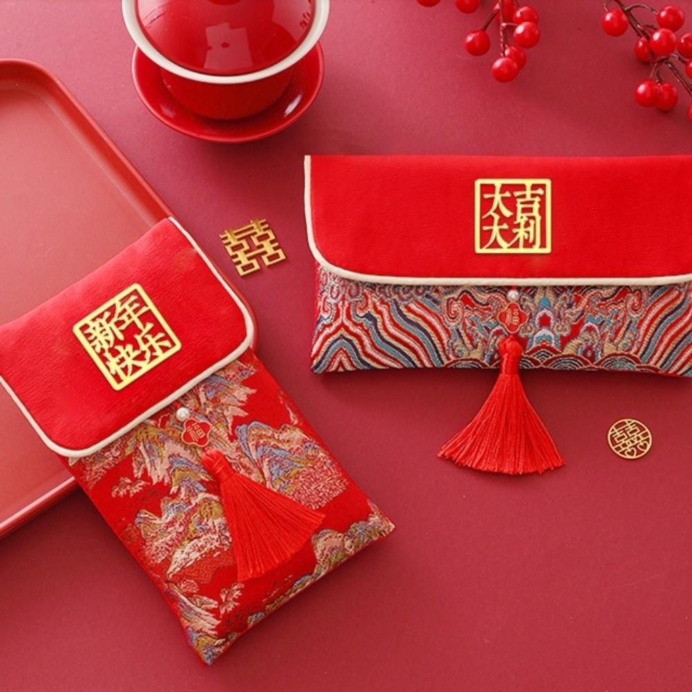 Embroidery Hongbao Best Wishes Red Pockets Large Capacity Brocade Red Envelop  Wedding