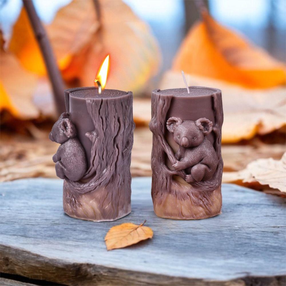 Silicone Koala Stump Candle Mold Cylinder Resin Mold Squirrel Candle Mould  Home Decor