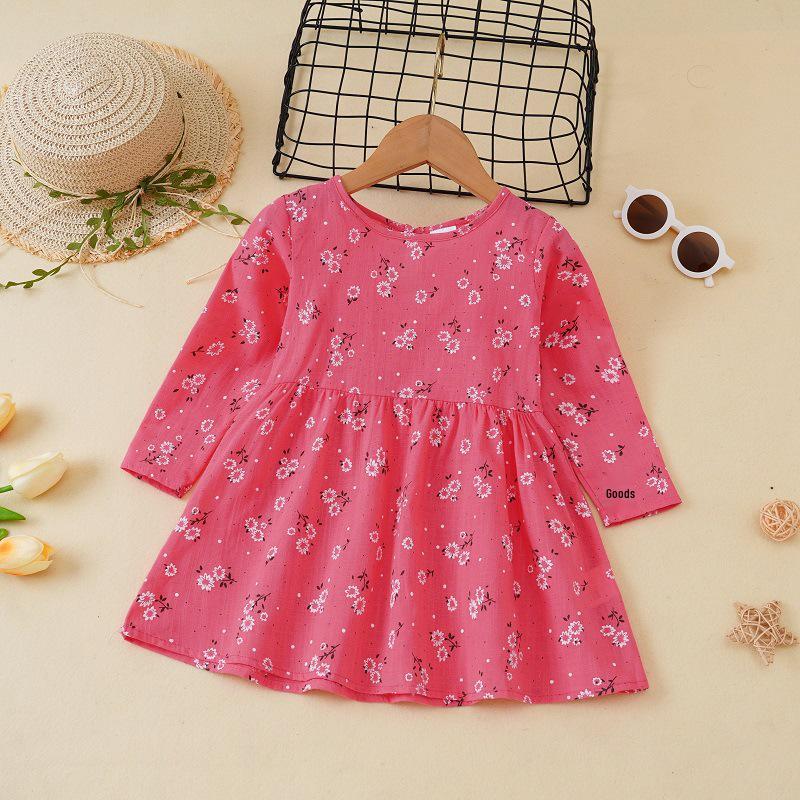 Korean Princess Long-Sleeve Floral Dress for Girls - Spring & Autumn Collection