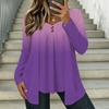 Women Plus Size Square Collar Long Sleeve T Shirt Double Layer Front Clay Tone Harvest Floral Printed Loose Top