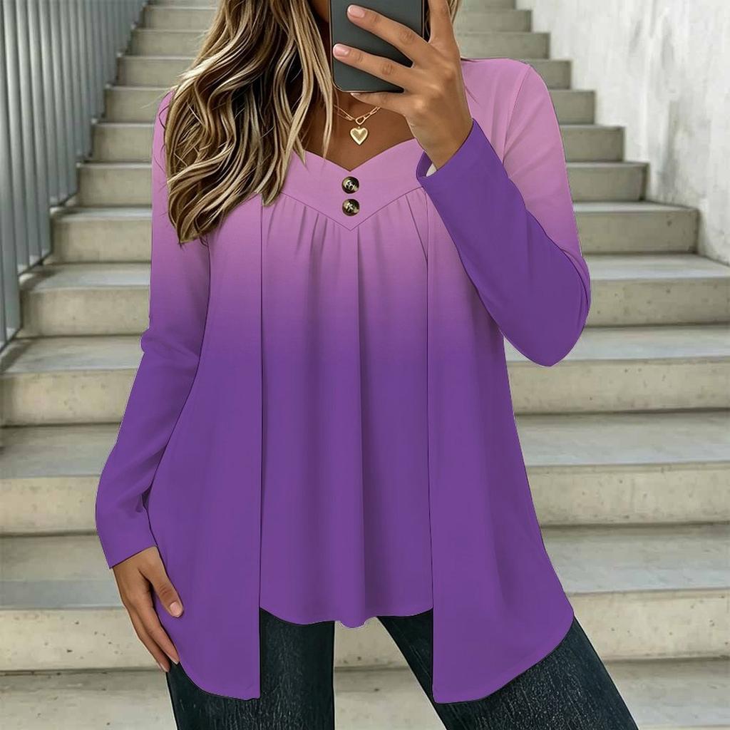 Women Plus Size Square Collar Long Sleeve T Shirt Double Layer Front Clay Tone Harvest Floral Printed Loose Top