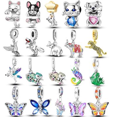 Charm Beads Copper Plated Pendant Alpaca Flog Cat Dinosaur Butterfly Charms Fit Original Bracelet Cz Pave Jewelry Making