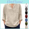 Three Men Cotton Casual Linen Quarter Sleeve Shirt Loose Fit V Neck Lightweight Breathable Top For Daily Wear