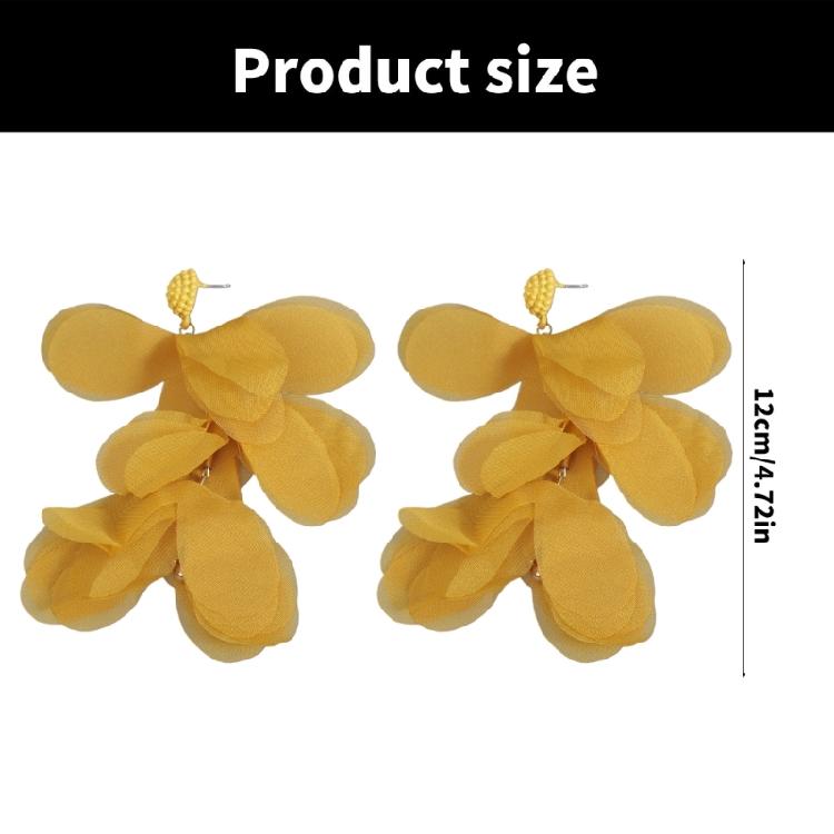 Stylish Chiffon Flower Piercing Dangle Earrings Elegant Beaded Charm Ear Decoration Comfortable Wear Ear Accessories