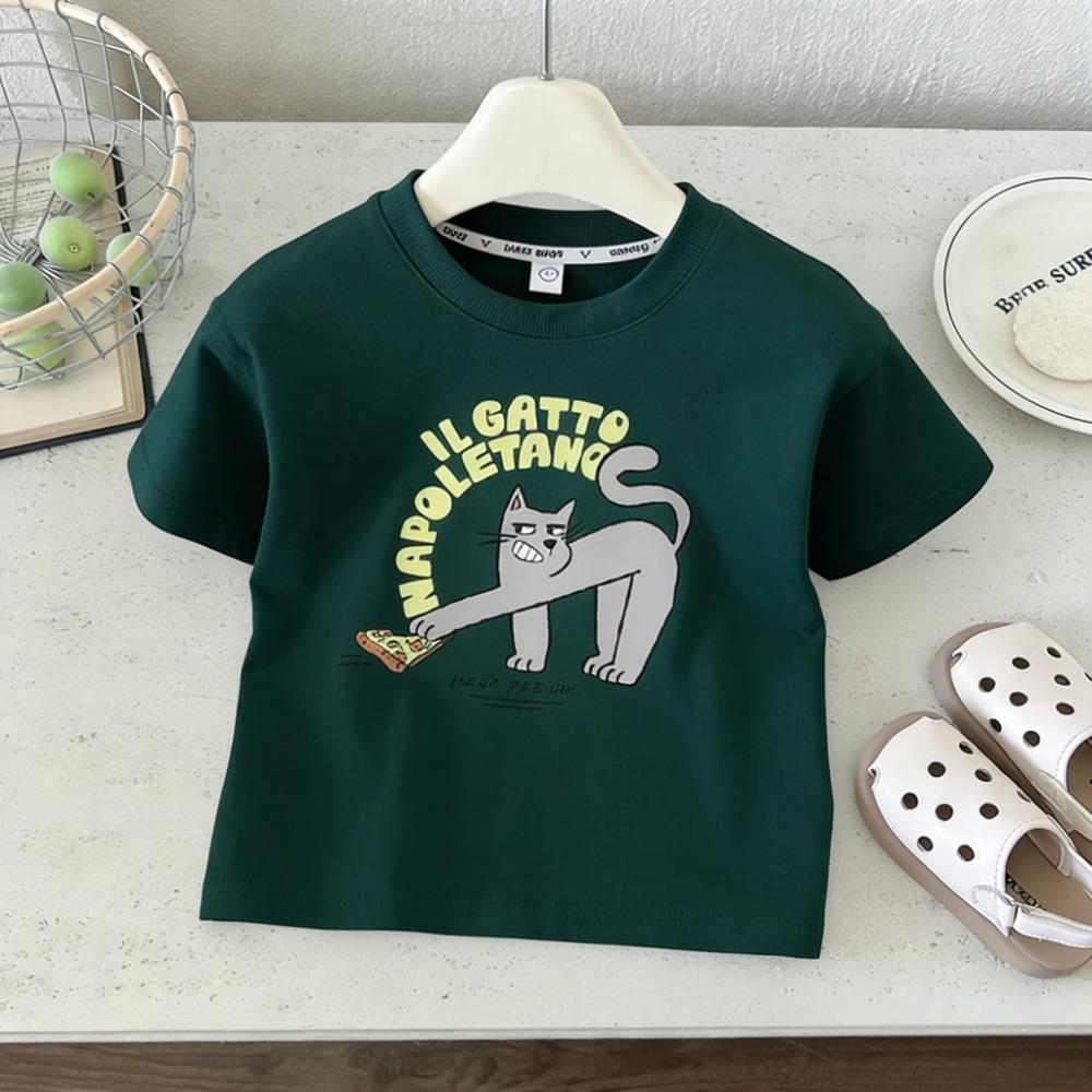 

Toddler Summer Cool Cartoon T Shirt Boys Girls Short Sleeve Tee Trendy Lion Duck Tomato Surf Pizza Cat Print Kids Cloth 100