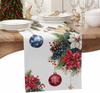 Christmas Ball Poinsettia Flowers Berry Linen Table Runner Party Decor Winter Xmas Snowflake Table Runners Christmas Decorations