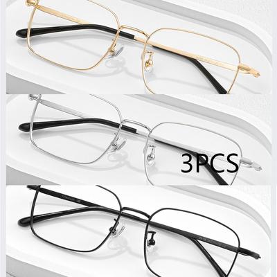 3Pcs Metal Frame Square Reading Glasses Anti-Fatigue Fashion High Definition Presbyopia Diopter