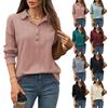 Women's Polo Collar Long Sleeve Sweatshirt Loose Fit Elegant Commuter Pullover Solid Color Knit Mid Length Casual Top