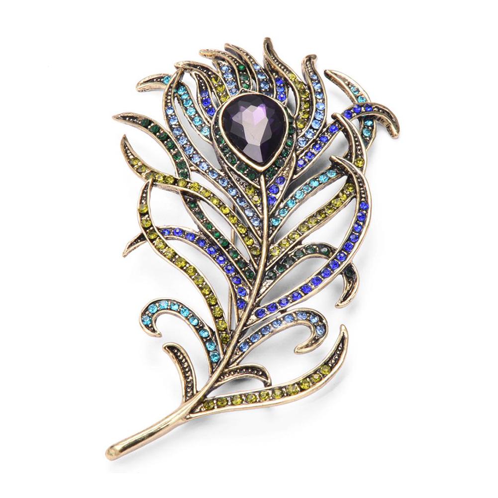 Yodio 1 Pc Cute New Blue Rhinestone Crystal Peacock Feather Brooch Pins for Women Girl Yodio 1 Pc Cute New Blue Rhinestone Crystal Peacock Feather Brooch Pins for Women Girl