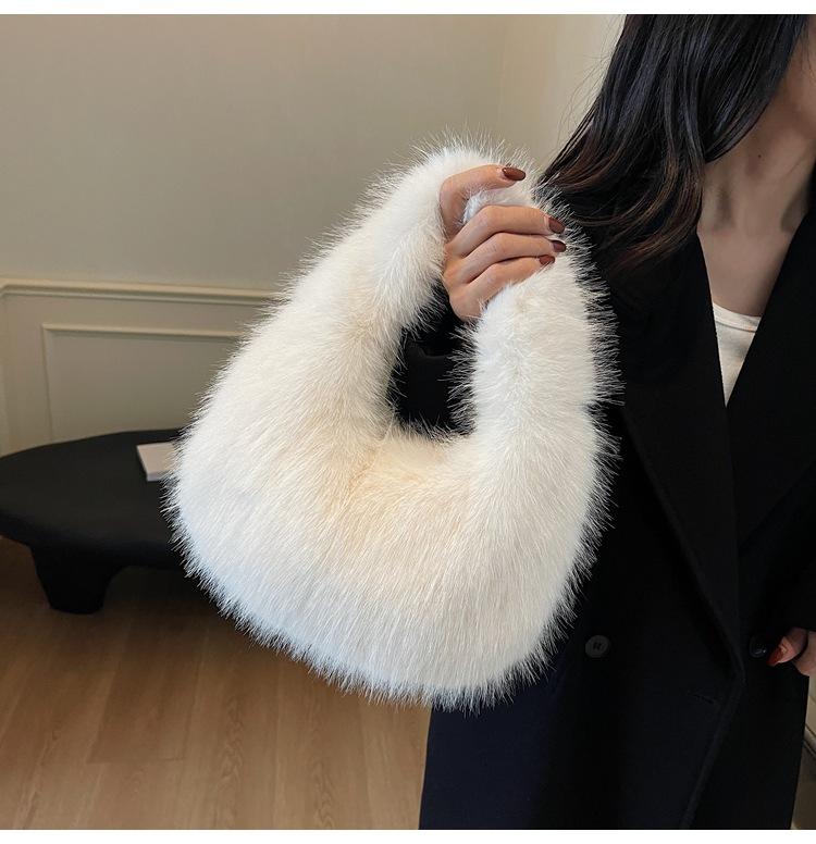Winter Casual Flauschige Umhängetaschen für Damen Unifarbene Weiche Plüsch Damen Clutch Handtaschen Leichte Damen Hobo-Tasche sac