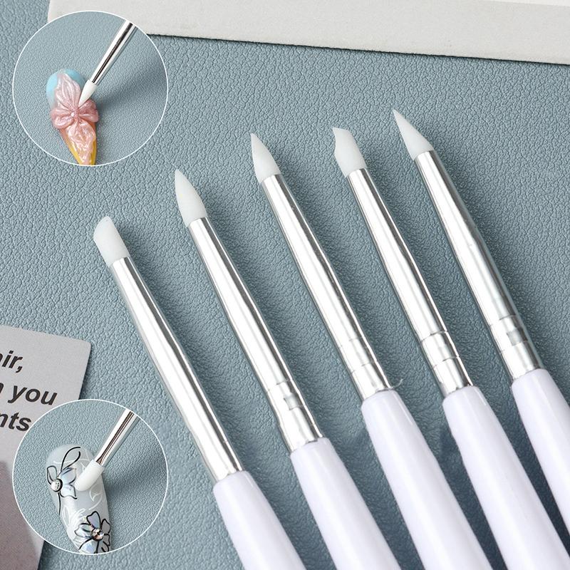 5Pcs/Set 2-Way Silicone Nail Art Pen Carving Emboss Hollow Gel Shaping Nail Brush Diy Dotting Pen Manicure Drawing Painting Tool