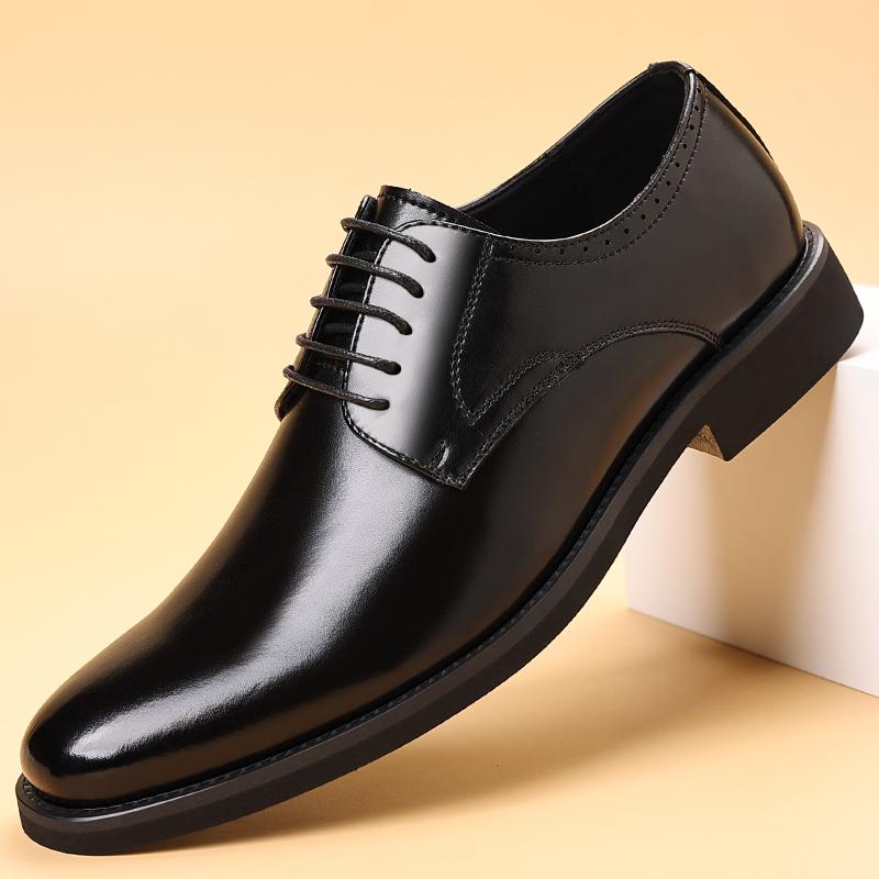 Fashion Classic Male Wedding Footwear Men's Leather Lace-Up Oxford Shoes Formal Business Dress Shoes Comfortable Slip-Resistant Flats