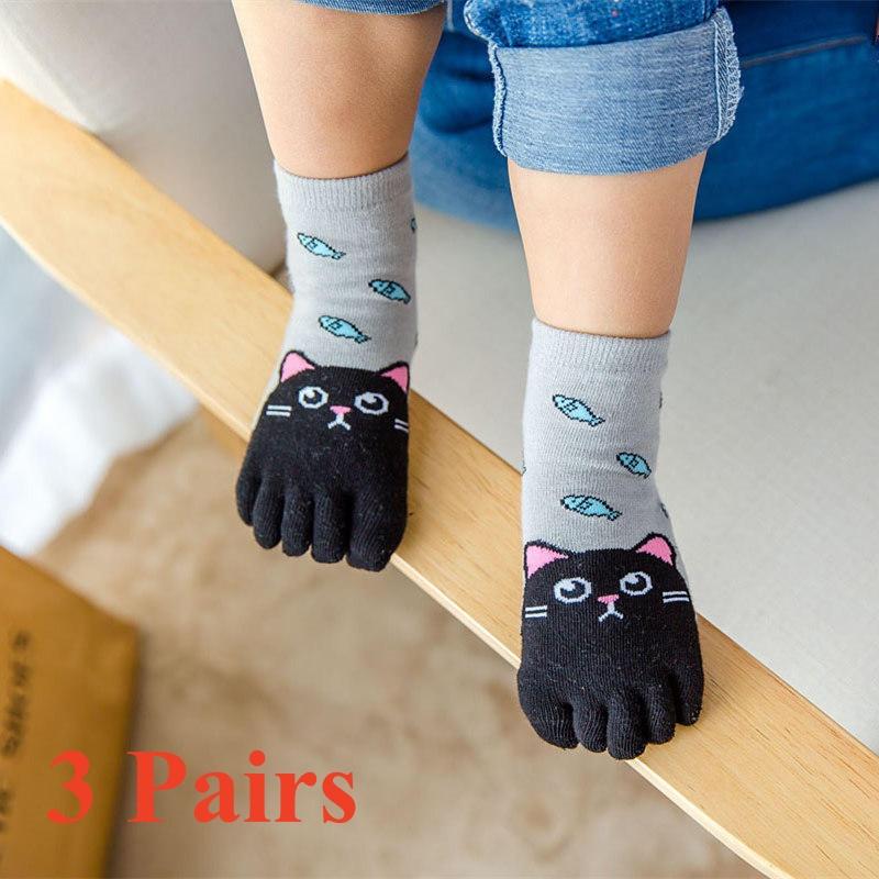 1/3 Paar Kinderzehensocken, niedliche Cartoon-Fünffingersocken für Mädchen und Jungen, Kawaii, hochwertige Baumwolle, Kindersocken, Herbst/Winter