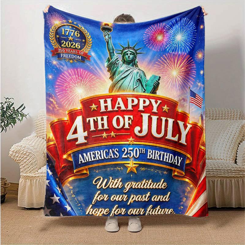 1pc Independence Day Celebration Flannel Blanket Soft Warm Throw Blanket for Bedroom Living Room Bed Travel Camping Picnic Gift. MT7160123