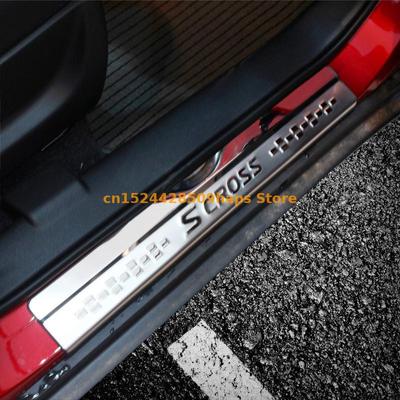 Για Suzuki s-cross SX4 2018 2017 2016 2015 Ανοξείδωτο Ατσάλι Πλάκα Εισόδου Πόρτας Πλάκα Γρατζουνιών Πεντάλ Καλωσορίσματος Αξεσουάρ Στυλ Αυτοκινήτου 4