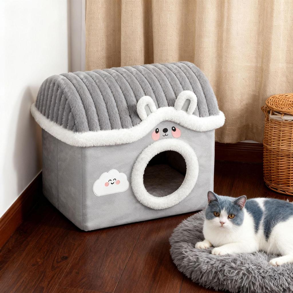 Cat Bed Cave House for Indoor Cats Removable Cushion Warm Non Slip Bottom Comfortable Winter