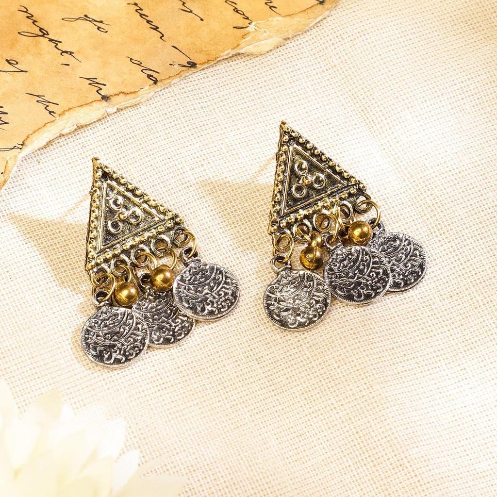 Oxidised  Multilayer Coin Statement Necklace Set for Women – for Festive & Ethnic Looks