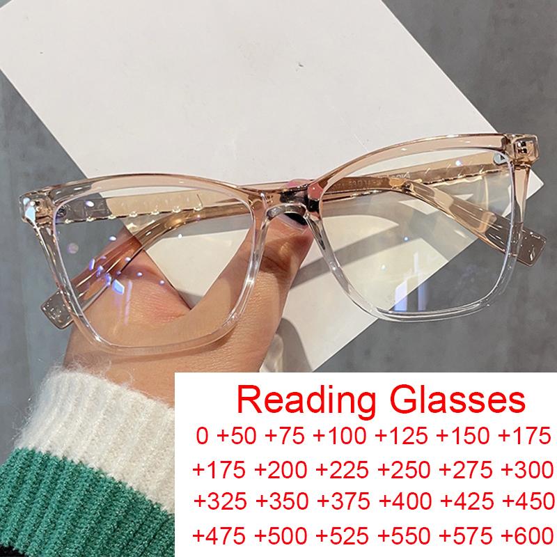 Trendy Reading Glasses Women Anti Blue Light Cat Eye Computer Glasses Luxury Brand Ultralight Double Color Frame Presbyopia Plus