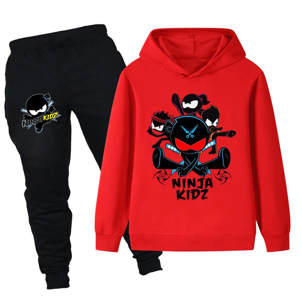 PB1170 Kids Boys Girls NINJA KIDZ Print Outdoor Long Sleeves Hoodie Pants Outerwear Sets