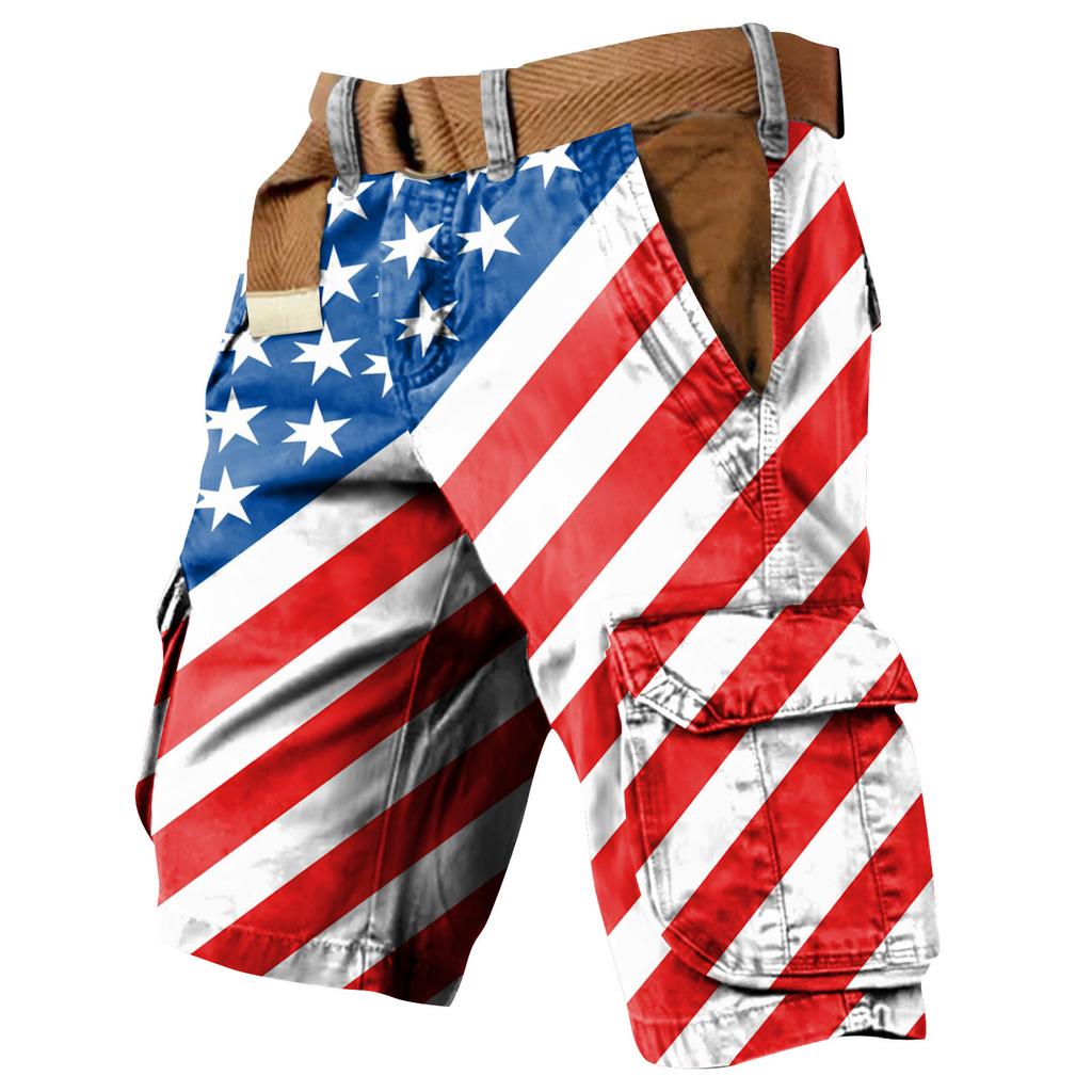 Ανδρικές Βερμούδες Εργασίας με Πολλαπλές Τσέπες και Εκτύπωση για την Ημέρα της Ανεξαρτησίας