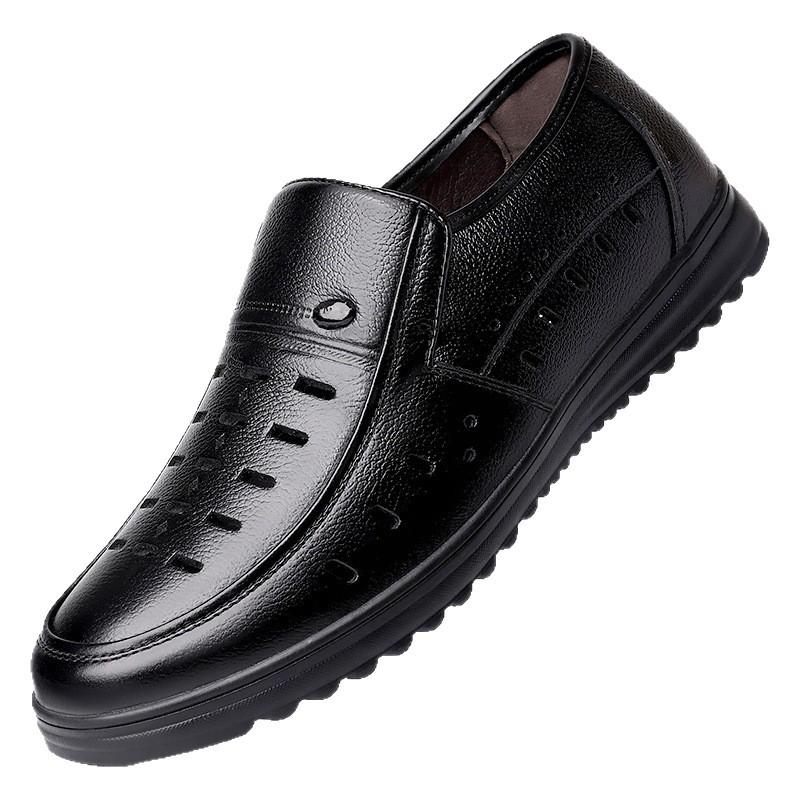 The First Layer of Cowhide Summer New Breathable Hollow Hole Shoes Men's Leather Shoes Outdoor Tooling Leather Shoes