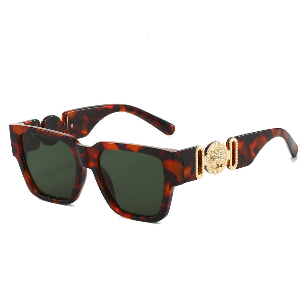 New Luxury Tortoise Shell Square Women Sunglasses with Lion Head Decoration UV400 Protection Stylish Contrast Color