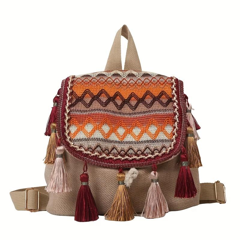 Schicker leichter Canvas-Rucksack mit Quasten-Detail Modischer Kordelzugverschluss Polyestergefüttert Damen Reise-Tagesrucksack