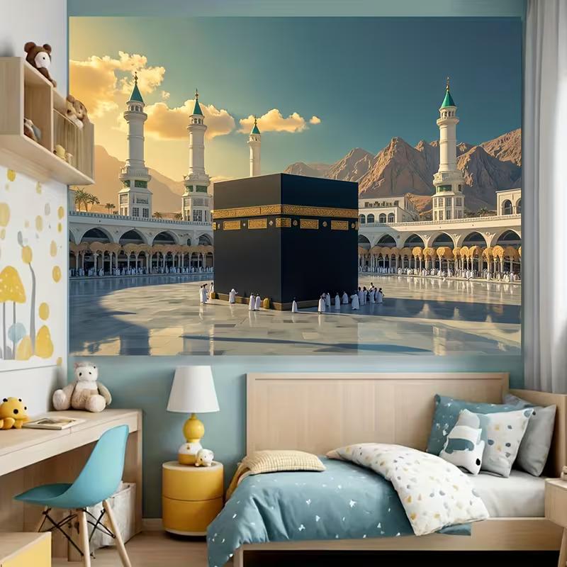 2D Islamic Kaaba Backdrop, Mecca Pilgrimage Scene for Ramadan & Eid Decor