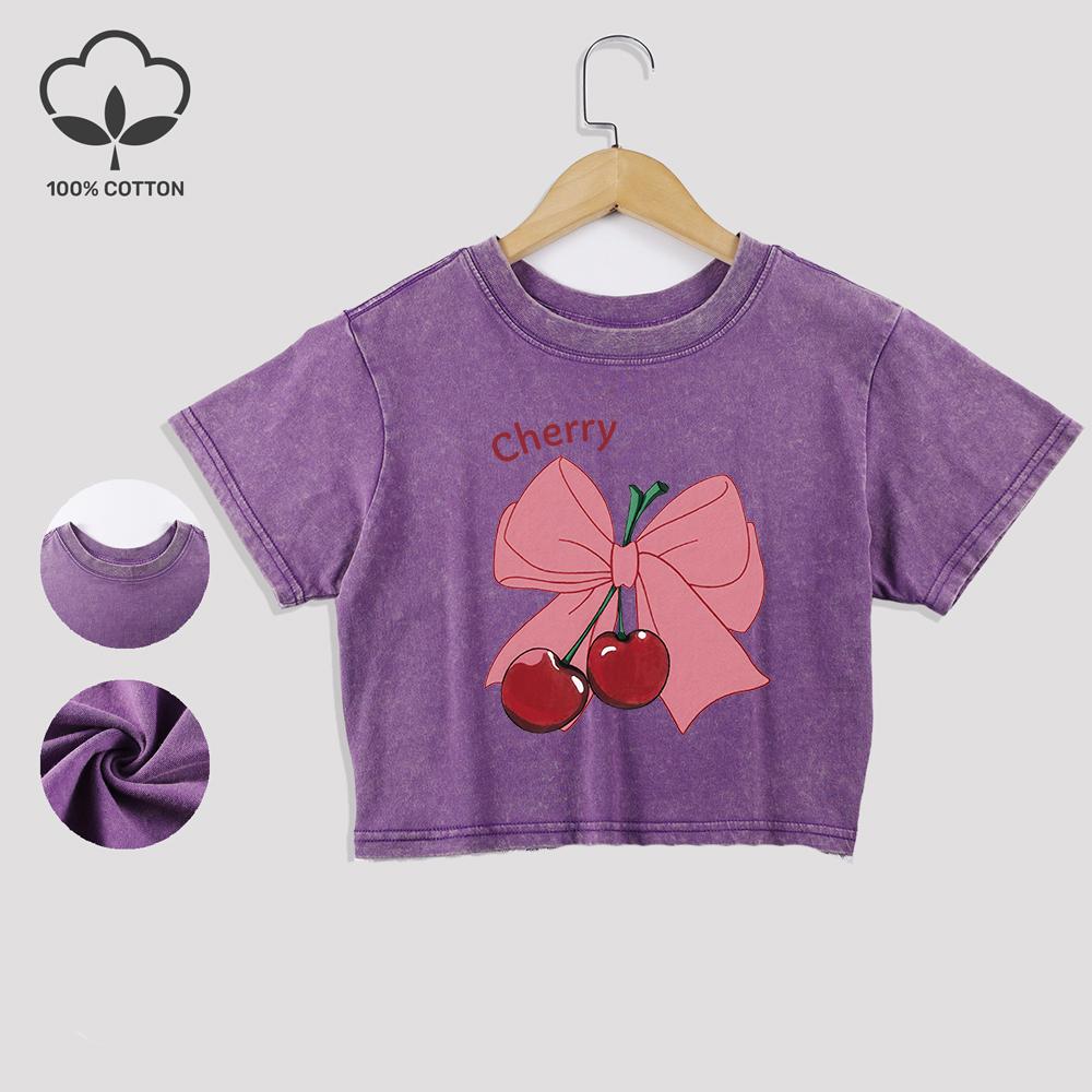 

Топы кроп из хлопка с мультяшным принтом вишни и бантика, трендовые летние футболки с кружевной отделкой, с круглым вырезом, с короткими рукавами, в стиле кэжуал XL