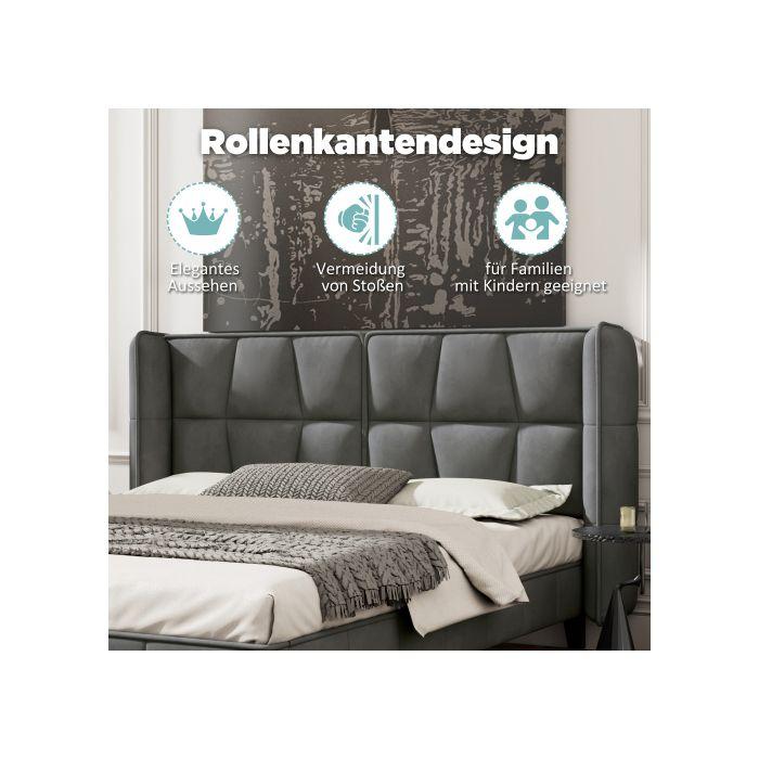 Lit rembourré - MUVOE - 140x200 cm - Velours gris - Tête de lit rembourrée - 2 places