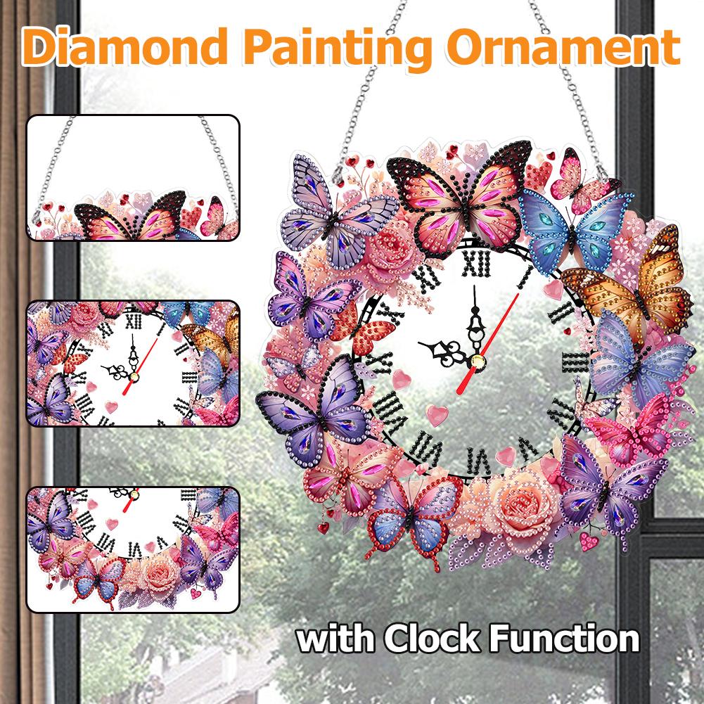 Acryl Spezialform Schmetterling 5D Diamantmalerei Uhr Kunsthandwerk DIY Kristall Diamant Uhr Diamantmalerei Uhr Handarbeit