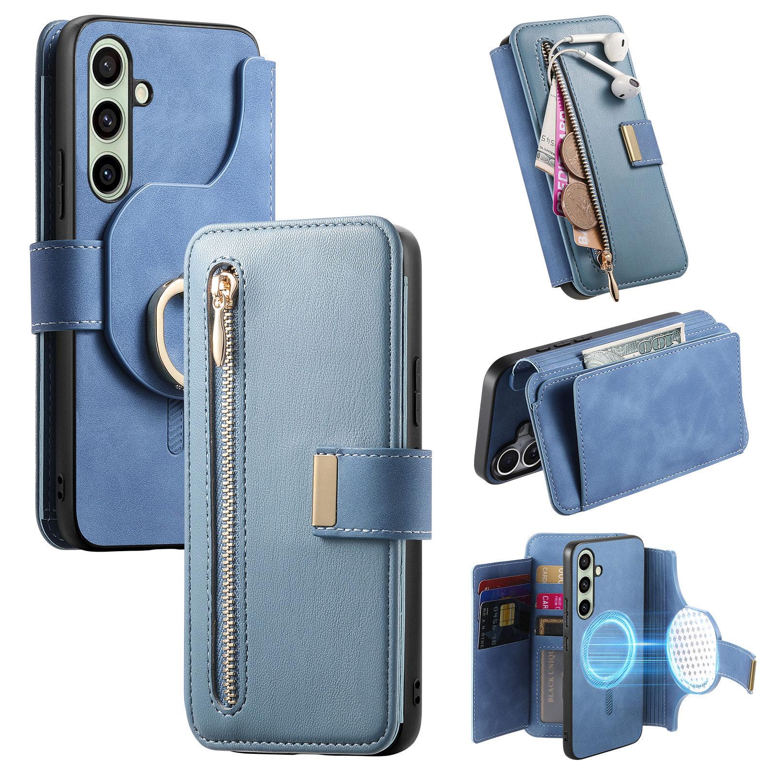 

For Samsung Galaxy A05s 4G Magnetic Leather Case with Detachable RFID Blocking Zipper Wallet Cover Blue