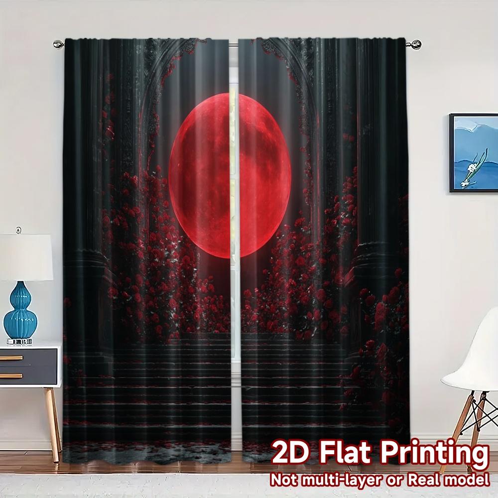 

2pcs 2D FLAT PRINTING Curtains (Without Rod) CrimsonMoon Contemporary Popular Curtains Fabric Curtains Room Decor Decorative 100*130 Grommet Top 1pcs