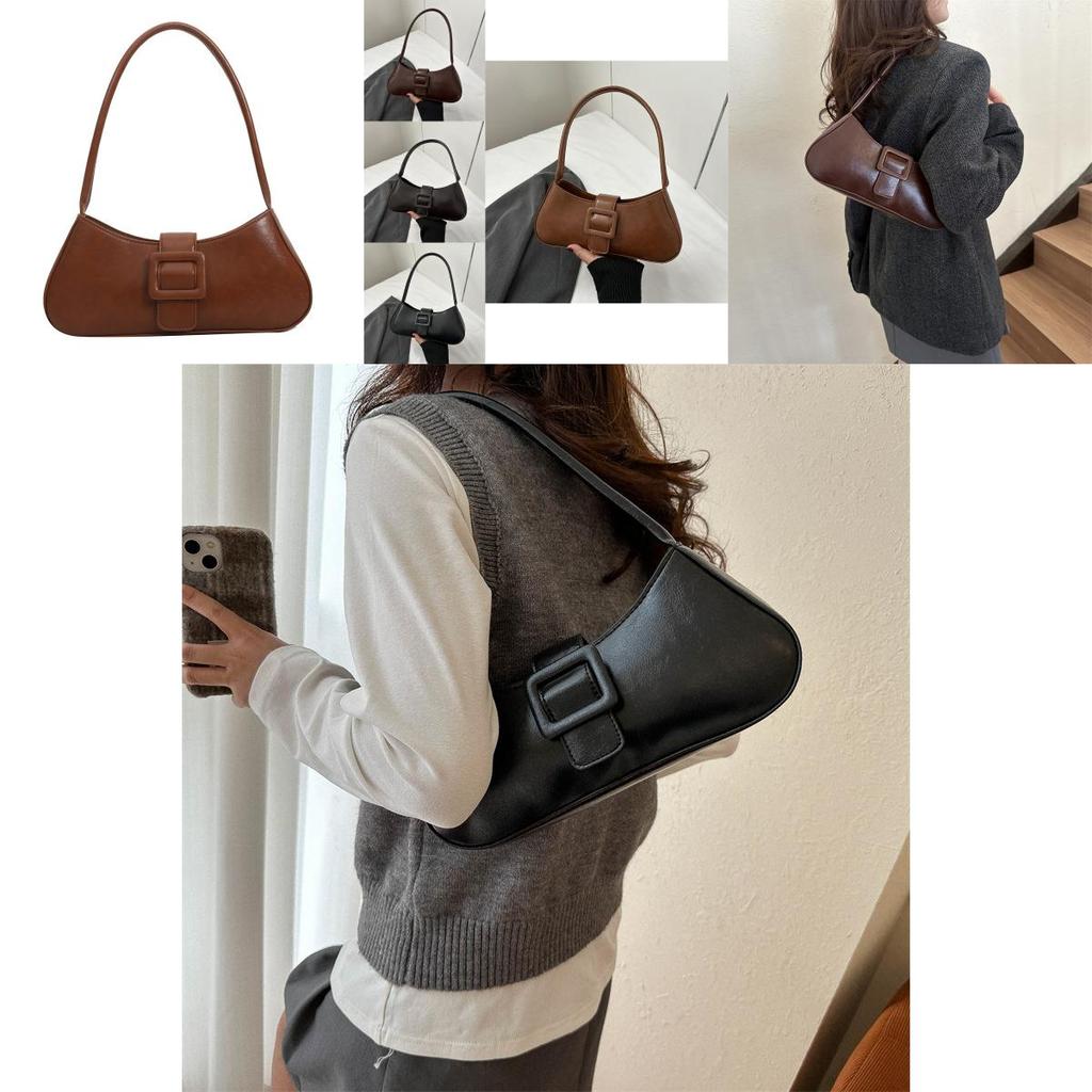 Chic Street Style Shoulder Bag For Women In Solid Black Or Brown Perfect For Daily Use