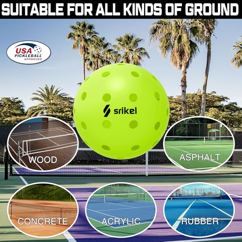 Srikel Outdoor Pickleball - USAPA Approved, Seamless Rotomold Design for Durability, 4-Pack Greens, 40 Holes of Crack-Resistant Pickleball for