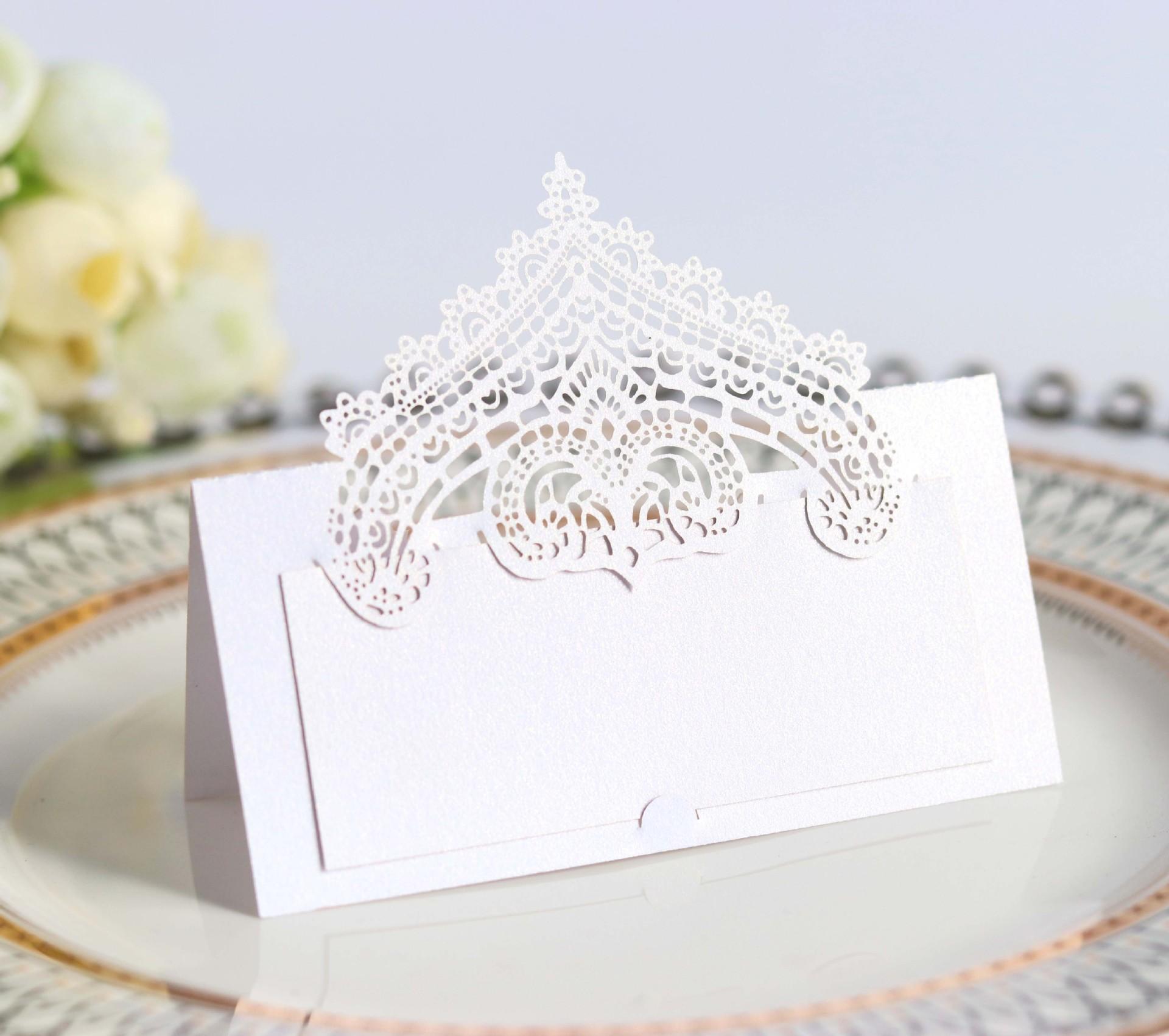 

50p 3D Lace Table Card, Hollowed-out Festive Handwritten Wedding Table Name Card Banquet Hotel Seating Card, Party Decoration белый