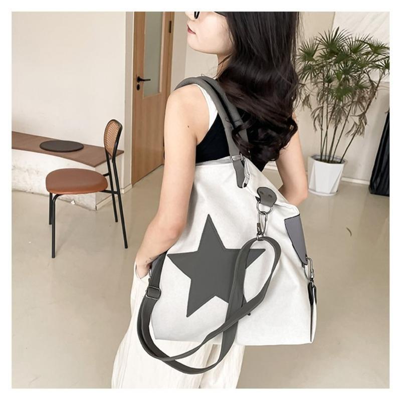 Womens Star Shoulder Bag Canvas Handbags Large Capacity Crossbody Bag Aesthetic Messenger Bag Fashion Satchels Bag
