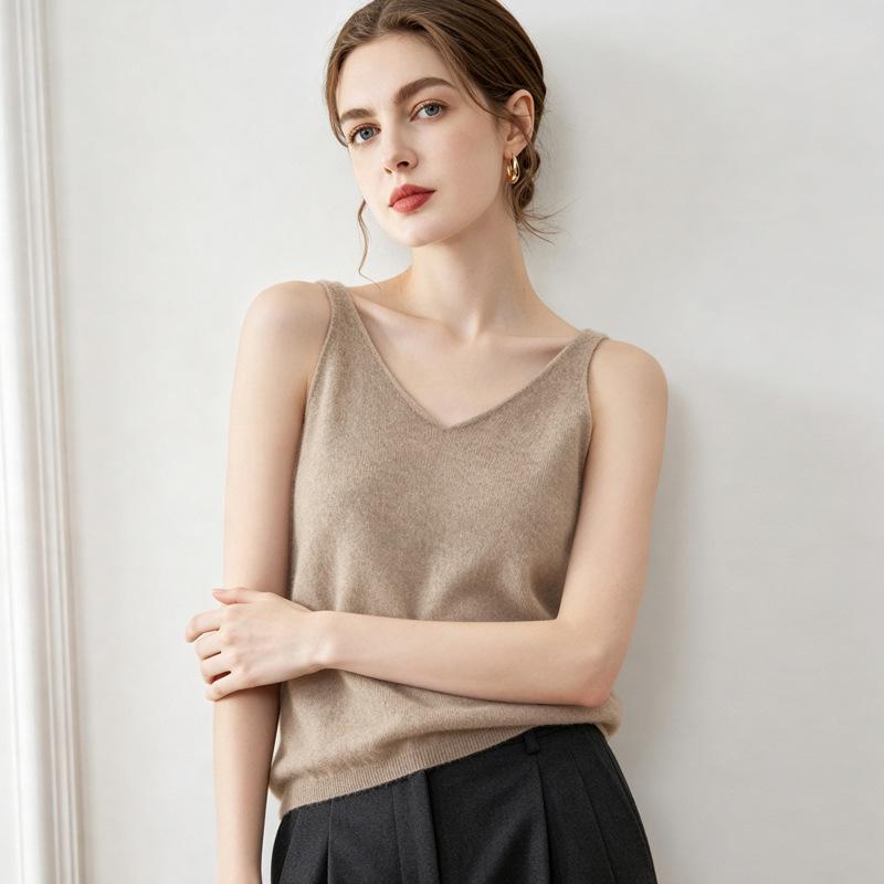 Lekasha Women's Pure Cashmere V-Neck Sleeveless Camisole