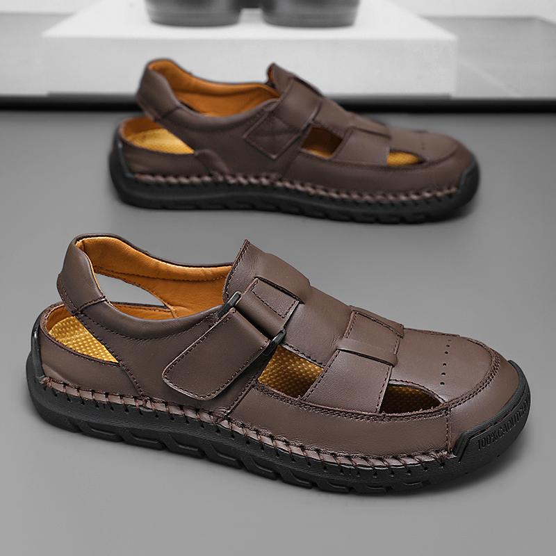 Summer Men's Leather Beach Sandals Pure Handmade Mens Closed Toe Sandals