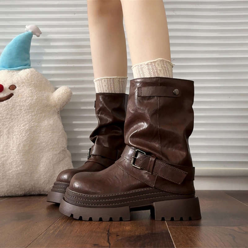 Handsome retro Martin boots children's short boots 2025 new spring and autumn small thick heel locomotive stacking pants tube boots