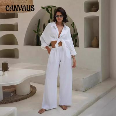 Long Sleeve Casual Suit Fall Women's Loose Casual Cotton Shirt Long Pants Suit