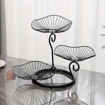 Kształt Liścia Lotosu 3-poziomowy Kosz na Owoce Vintage Oszczędzający Miejsce Taca do Przechowywania Owoców z Podstawą Metalowy Stojak do Przechowywania Stół Jadalny