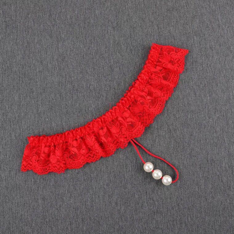 Jinxiao Sexy Perlen-Massage-Tanga: Transparente Spitze, niedrige Taille, offener Schritt, verführerisch herausnehmbare Unterwäsche.