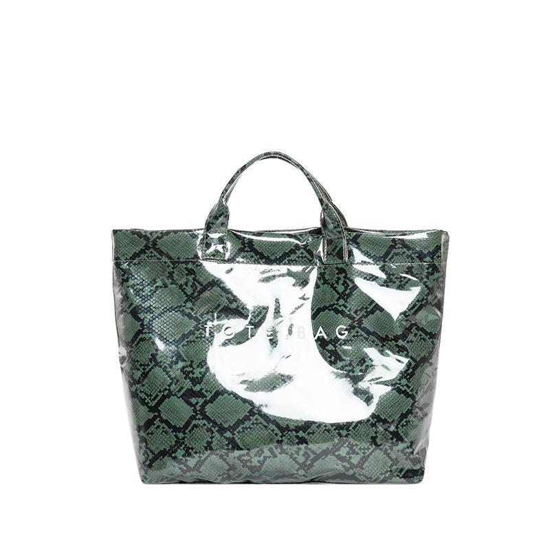 Women's bag 2025 new European and American fashion printed snake pattern handbag large capacity glossy versatile bucket bag tide