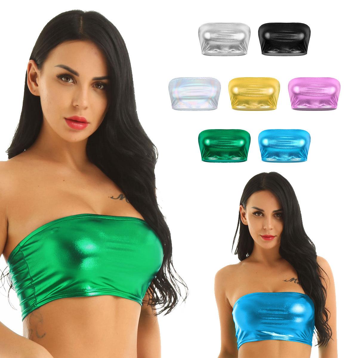 

Жіночий бюстгальтер без бретелей, блискучий, еластичний, металевий, укорочений топ-бандо XX-Large рожевий