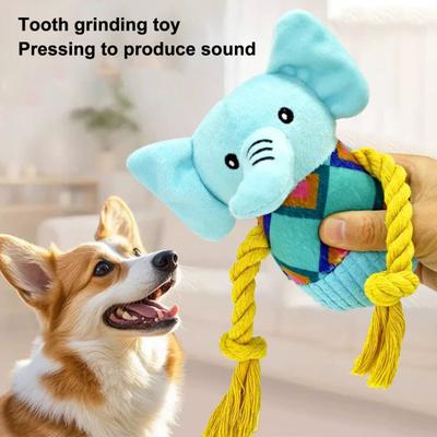 Brinquedo de Pelúcia Elefante Cachorro Latidor Cachorro ??Brinquedo de Morder Interativo para Filhotes Brinquedo de Dentição Elefante de Pelúcia com Nó de Corda para Cães Alívio da Ansiedade Cabo de Guerra