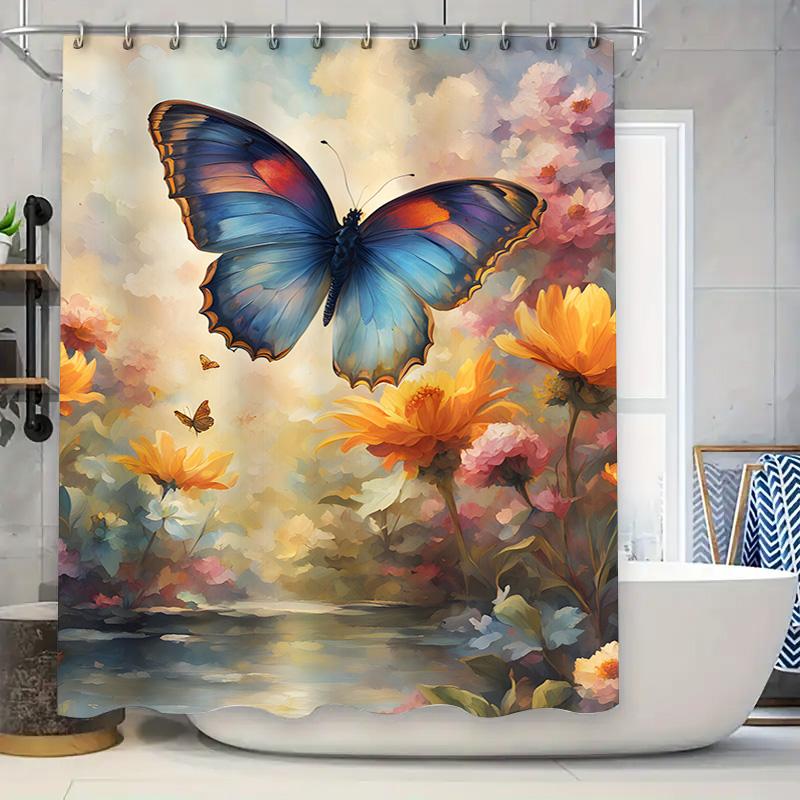 

Decorate Your Bathroom With A Touch Of Nature Butterfly Flower Shower Curtain Set For Home Decorators W60H190(CM)-1 Pcs